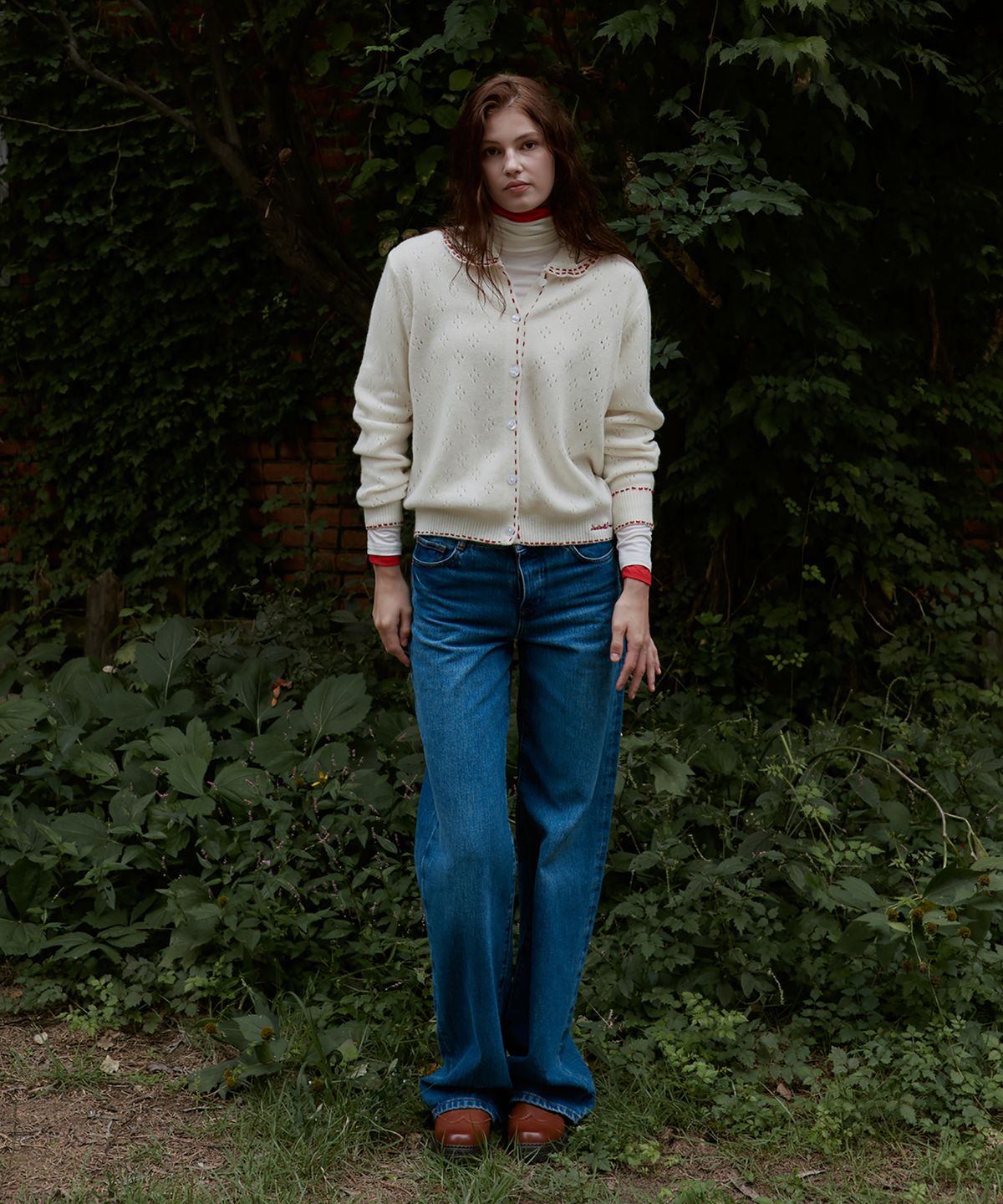스튜디오앤파르크(STUDIO&PARC) Wool 100% Stitch Contrast Cardigan_Ivory