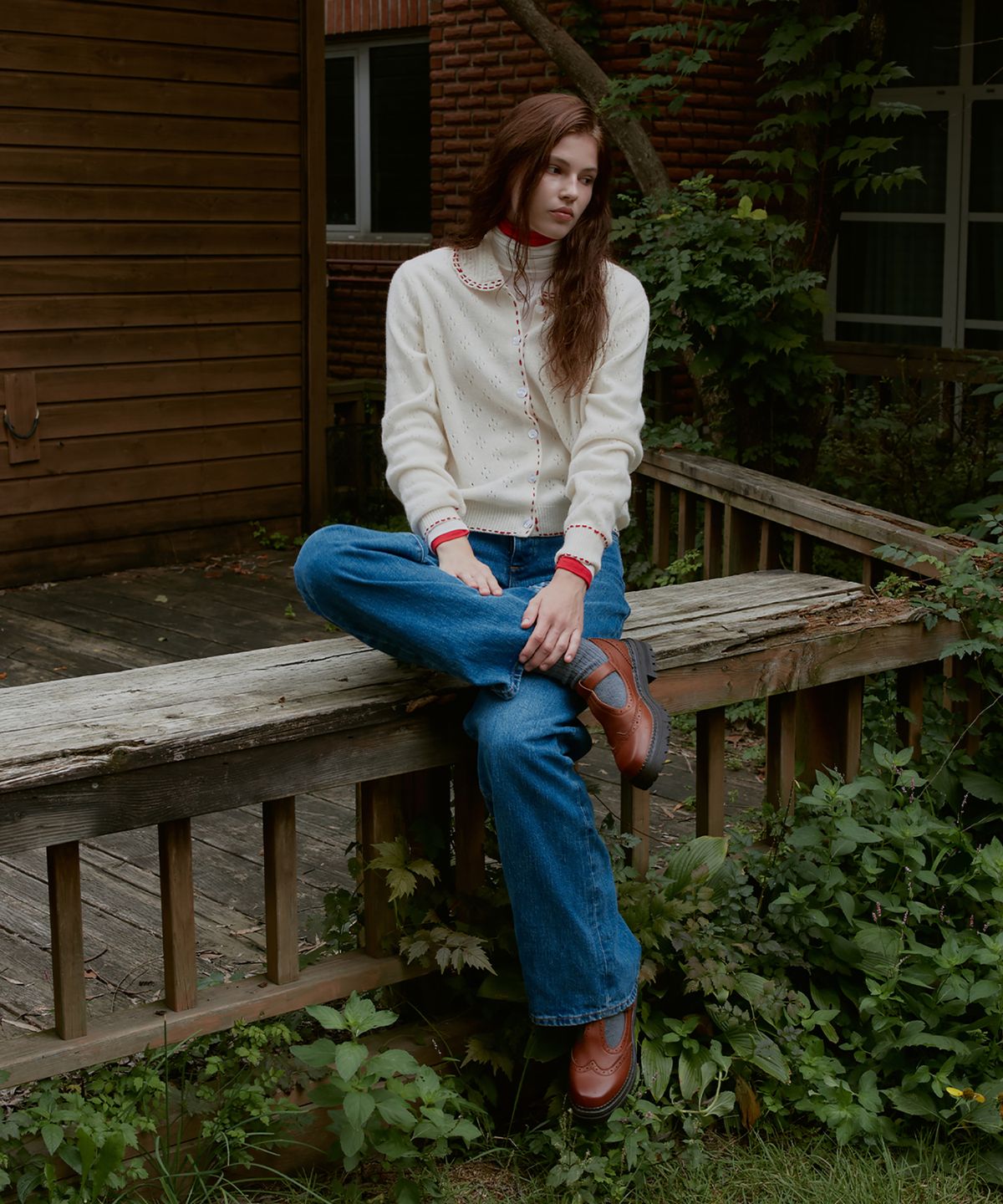 스튜디오앤파르크(STUDIO&PARC) Wool 100% Stitch Contrast Cardigan_Ivory