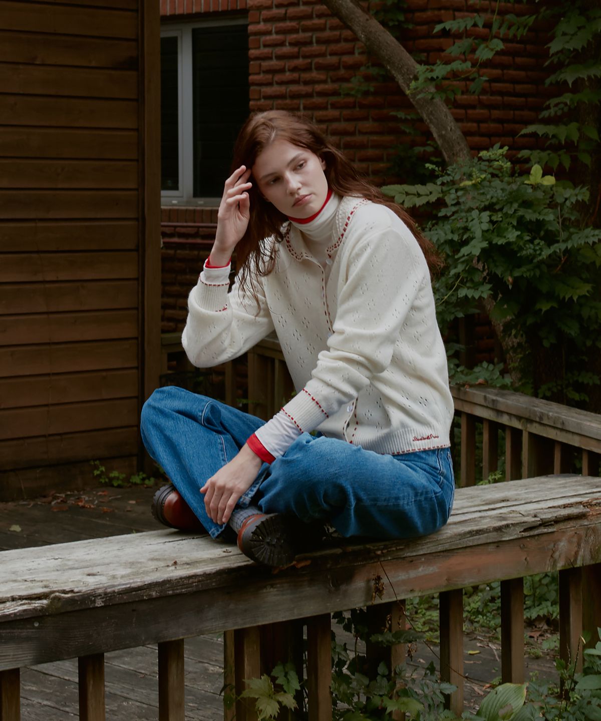 스튜디오앤파르크(STUDIO&PARC) Wool 100% Stitch Contrast Cardigan_Ivory