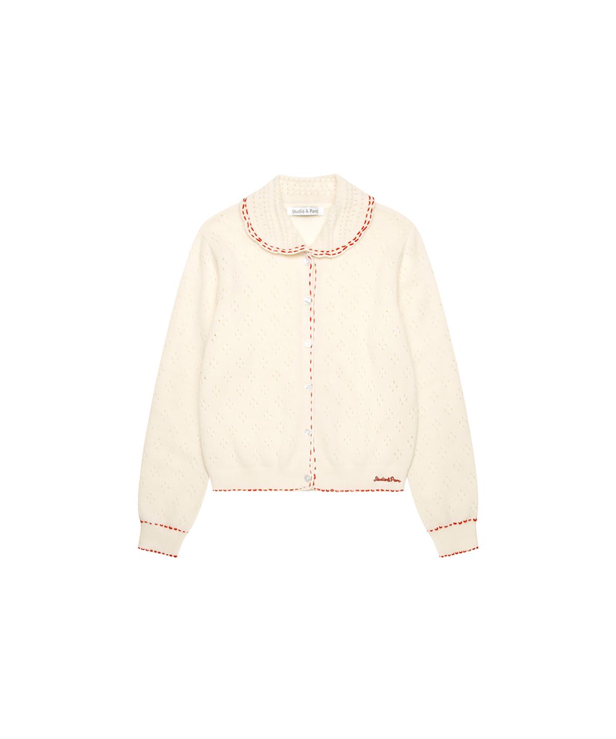 스튜디오앤파르크(STUDIO&PARC) Wool 100% Stitch Contrast Cardigan_Ivory
