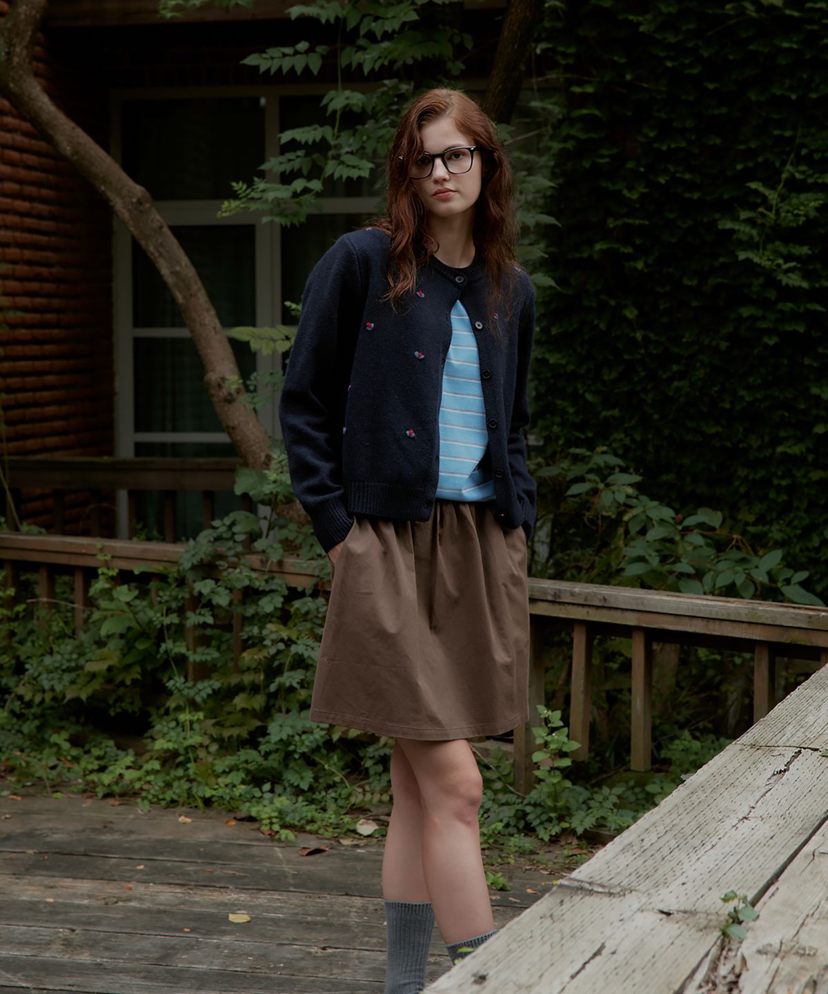 스튜디오앤파르크(STUDIO&PARC) Wool 100% Flower Cardigan_Navy