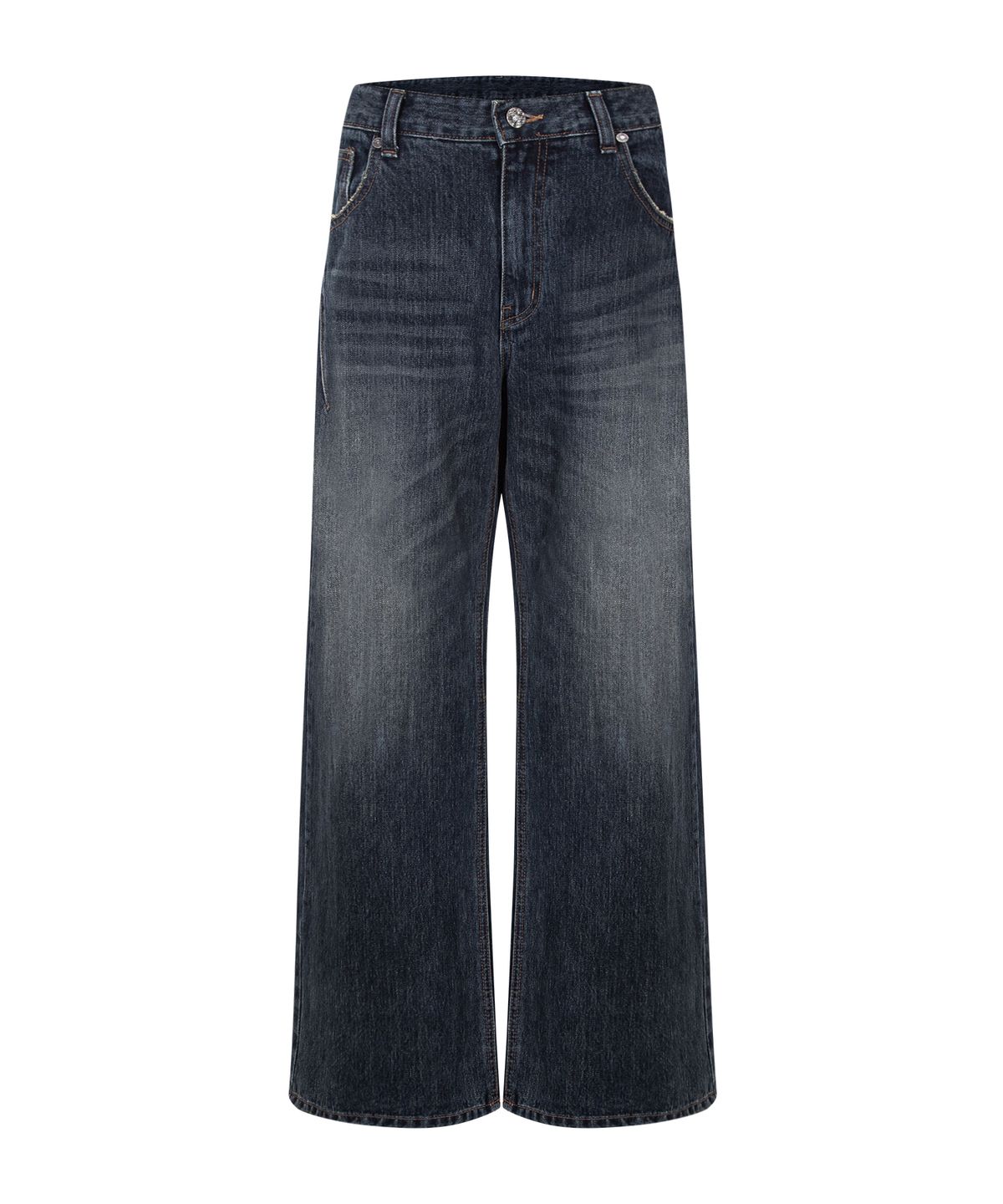 플리즈노팔로우(PLEASENOFOLLOW) 25Damaged Washing Wide Denim (Washed Deep Blue)