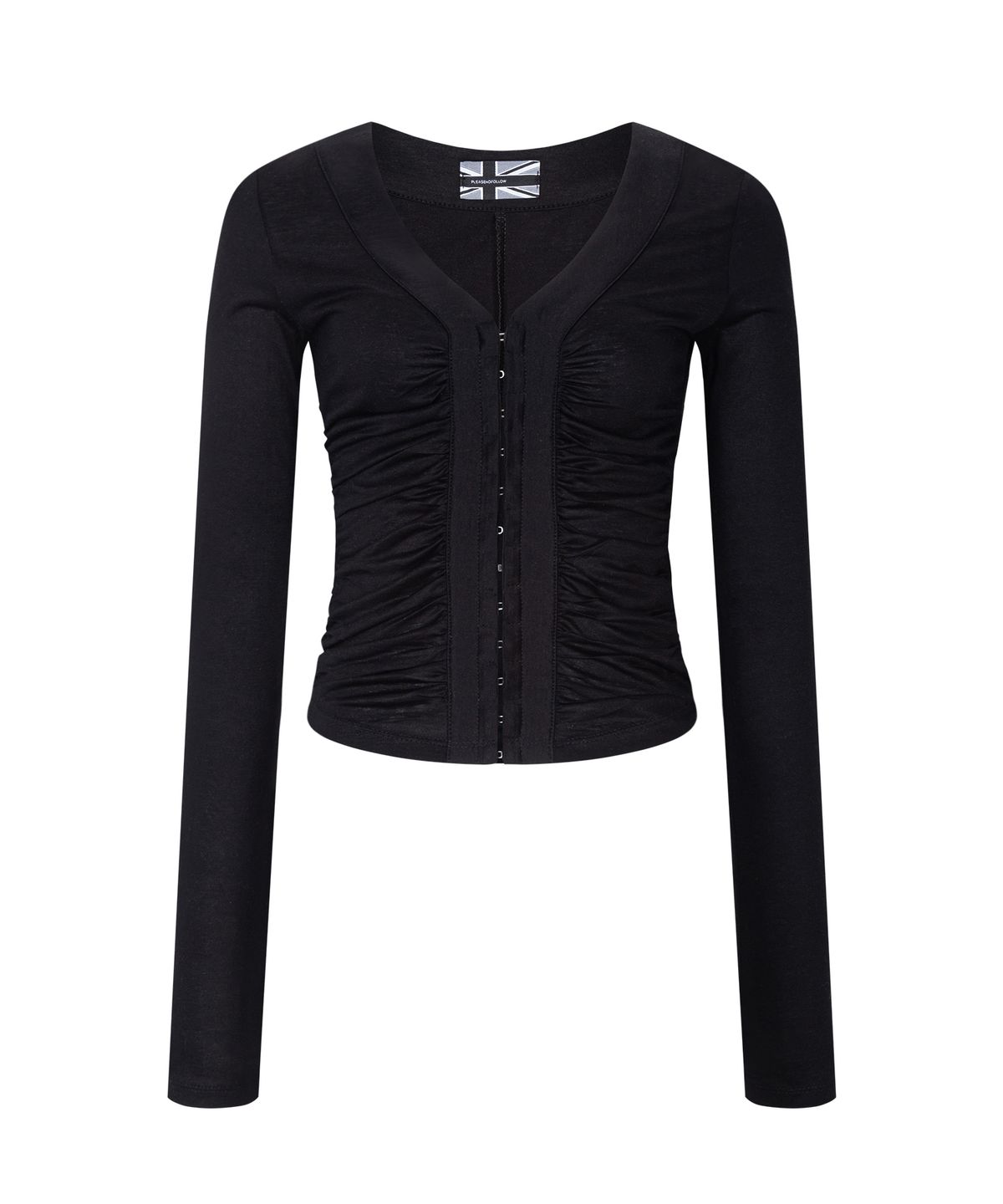 플리즈노팔로우(PLEASENOFOLLOW) Candela Hooked Shirring Long Sleeve Top (Black)