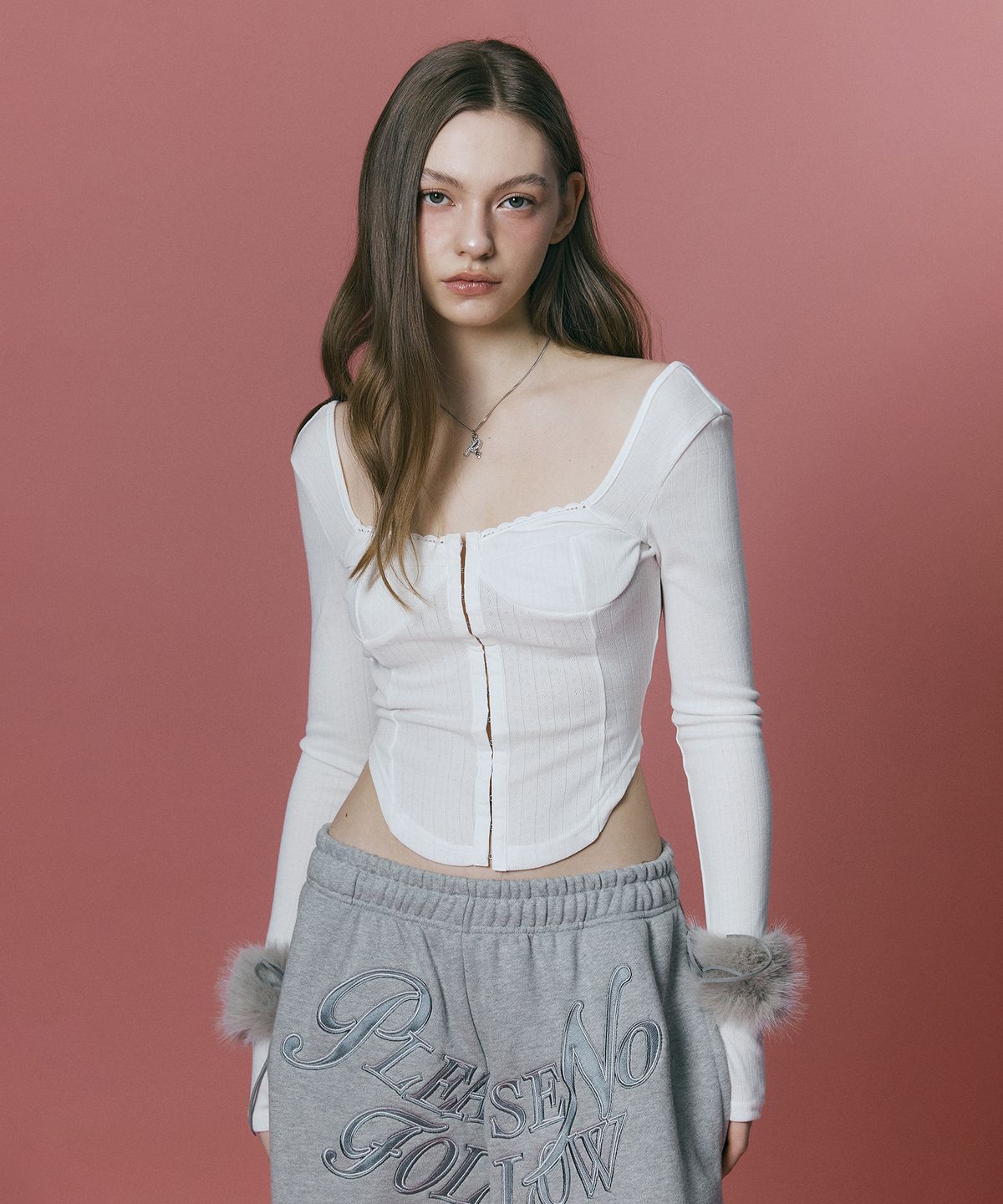 플리즈노팔로우(PLEASENOFOLLOW) Joan Corset Long Sleeve Top (White)