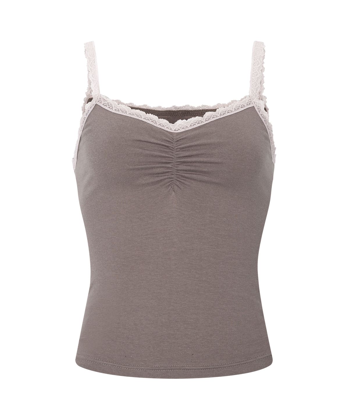 플리즈노팔로우(PLEASENOFOLLOW) Meli Lace Shirring Sleeveless Top (Mocha Brown)