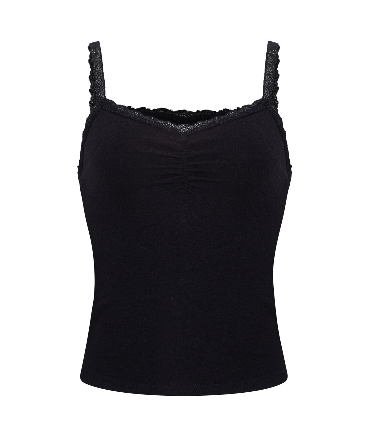 플리즈노팔로우(PLEASENOFOLLOW) Meli Lace Shirring Sleeveless Top (Black)