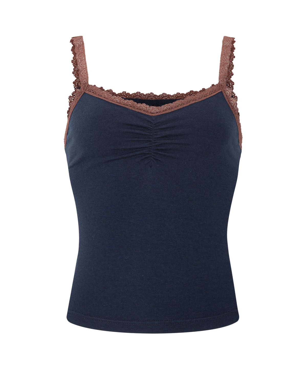 플리즈노팔로우(PLEASENOFOLLOW) Meli Lace Shirring Sleeveless Top (Cool Charcoal)