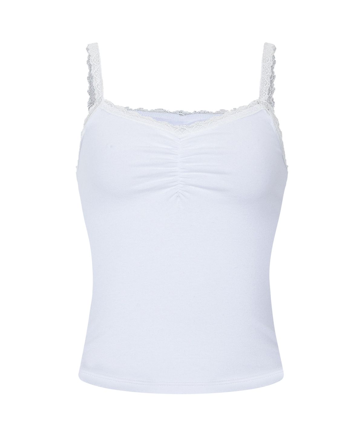 플리즈노팔로우(PLEASENOFOLLOW) Meli Lace Shirring Sleeveless Top (White)