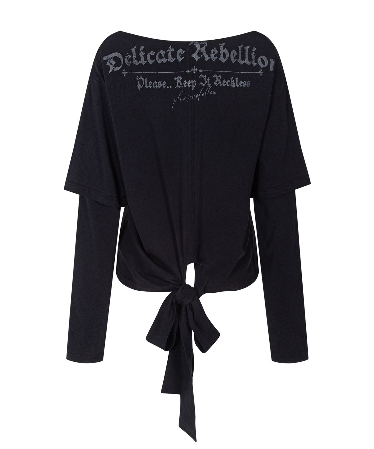 플리즈노팔로우(PLEASENOFOLLOW) Noice Tie Long Sleeve Top (Black)