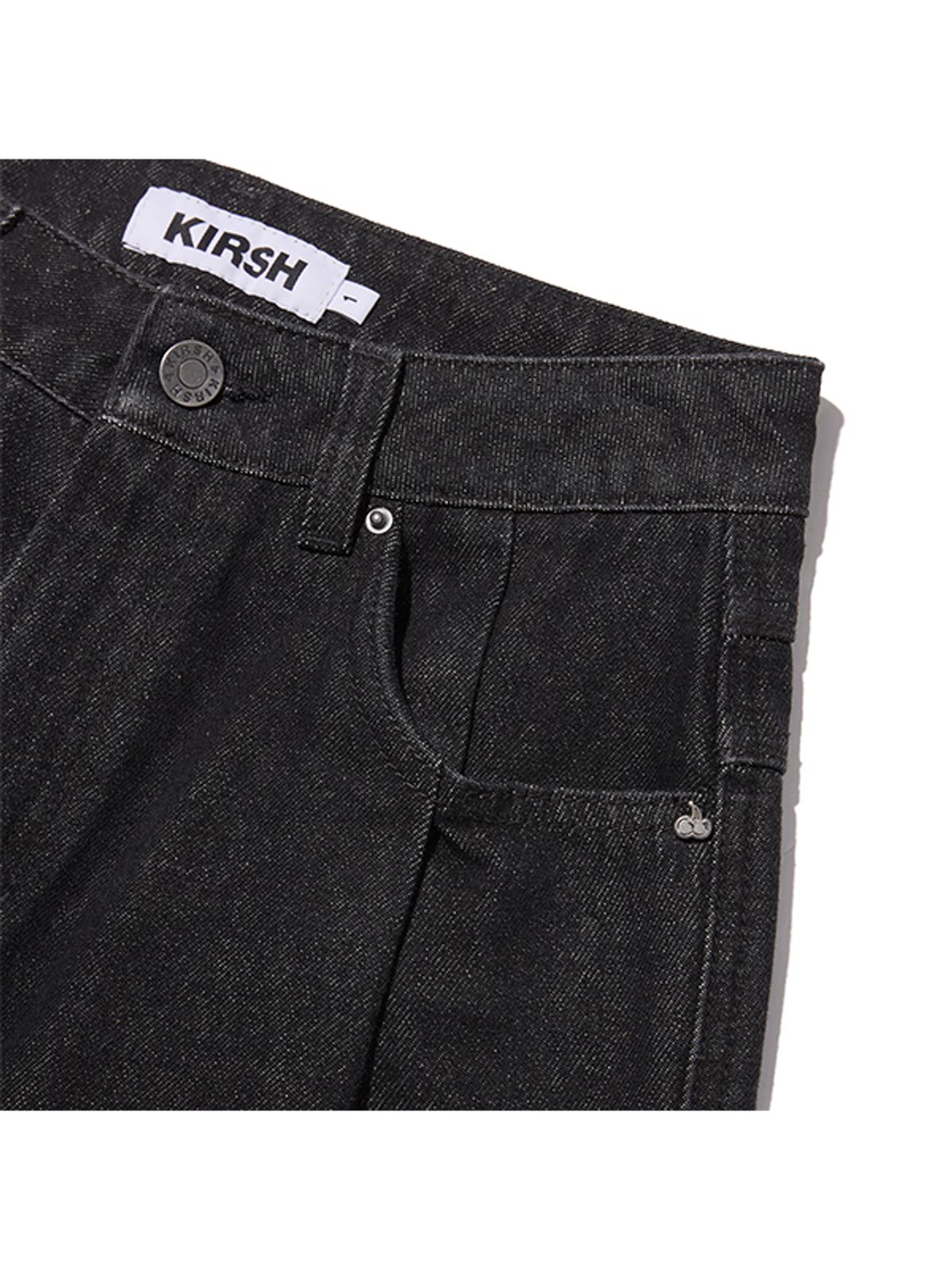 키르시(KIRSH) 와이드 핏 핀턱 기모 데님 팬츠 [블랙]