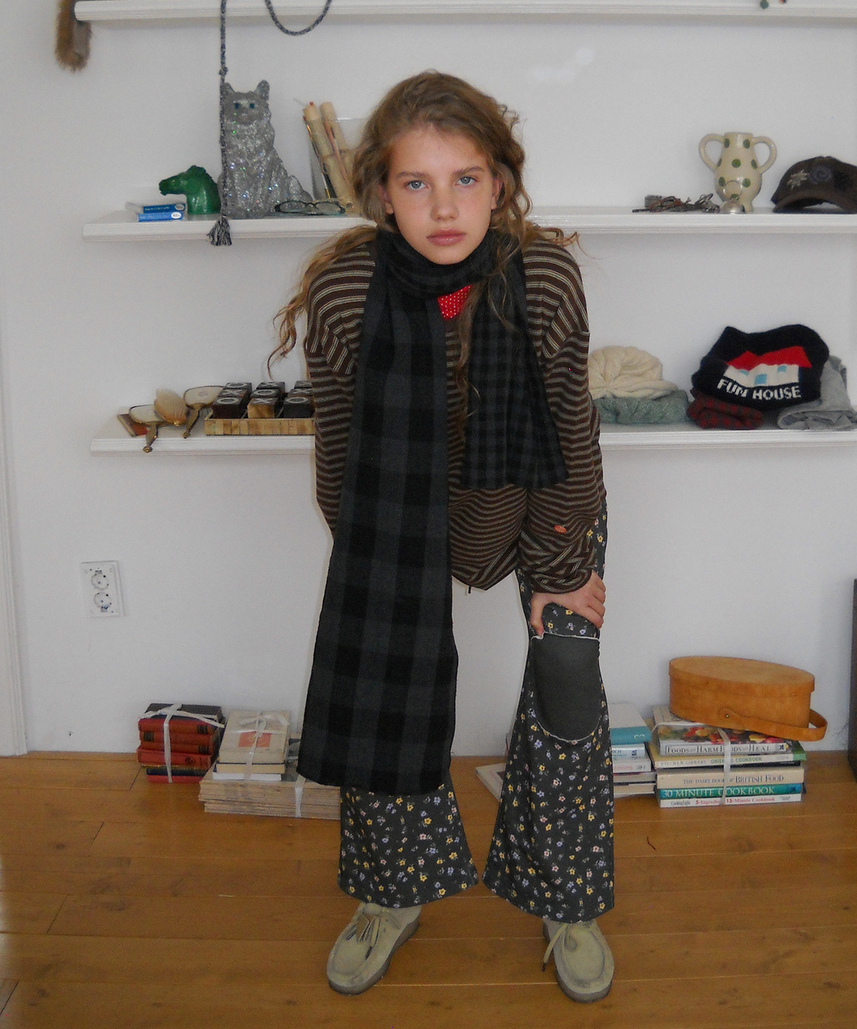 펀프롬펀(FUNFROMFUN) Twin-Check Scarf, Black