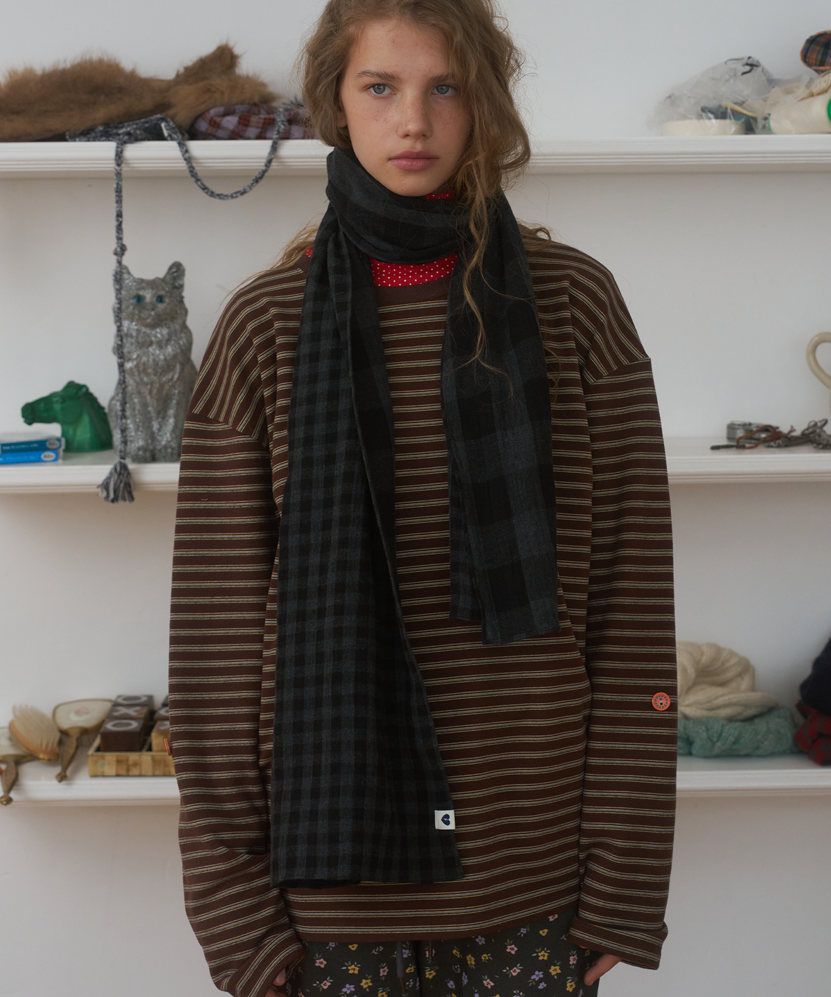 펀프롬펀(FUNFROMFUN) Twin-Check Scarf, Black