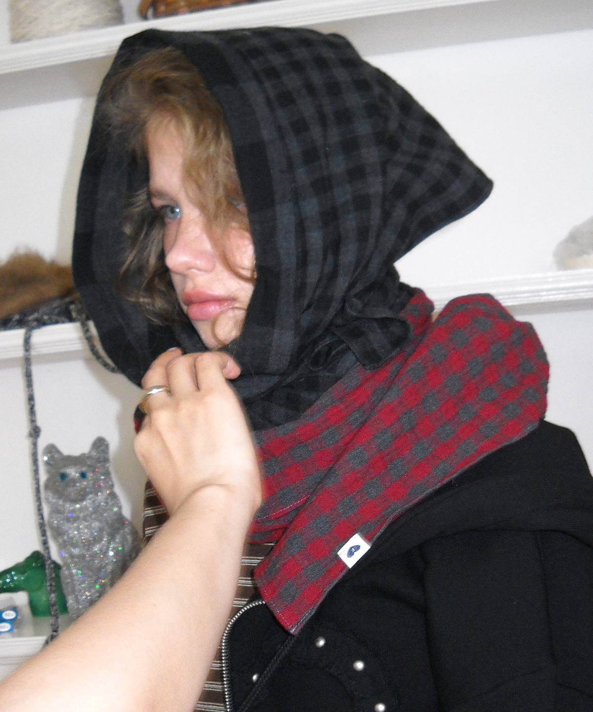 펀프롬펀(FUNFROMFUN) Twin-Check Scarf, Black