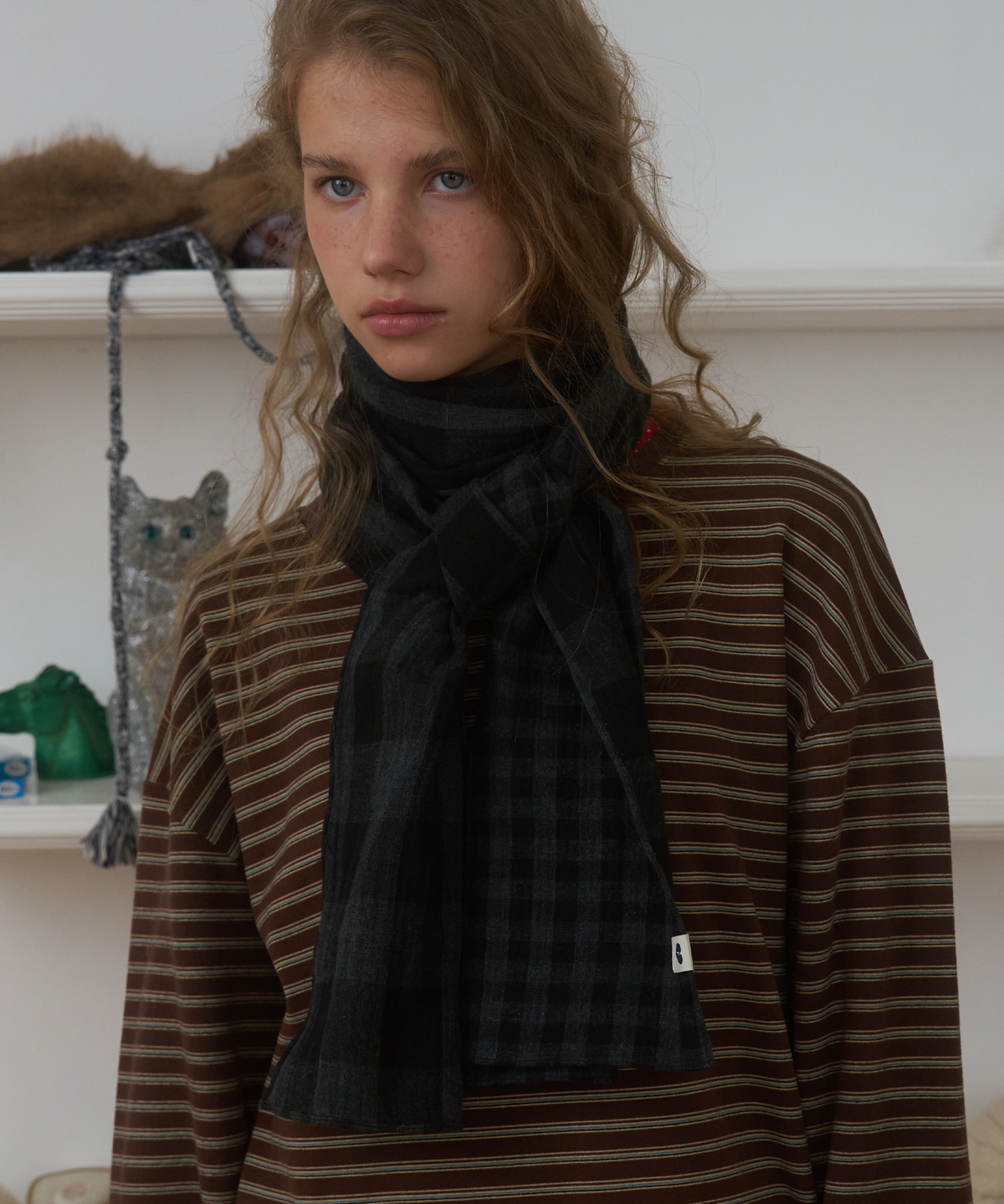 펀프롬펀(FUNFROMFUN) Twin-Check Scarf, Black