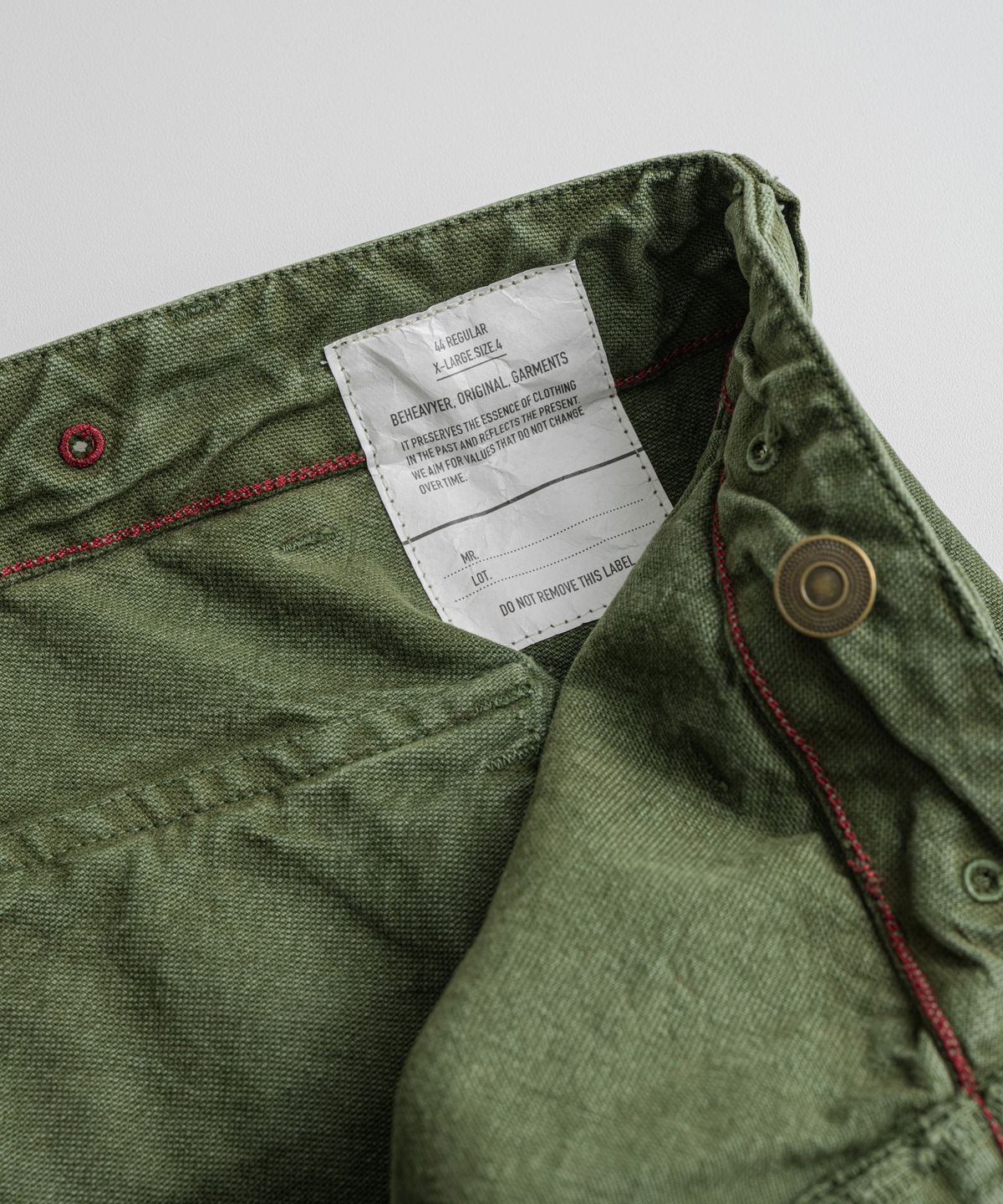 비헤비어(BEHEAVYER) DYED CANVAS P44 MIL PANTS olive green