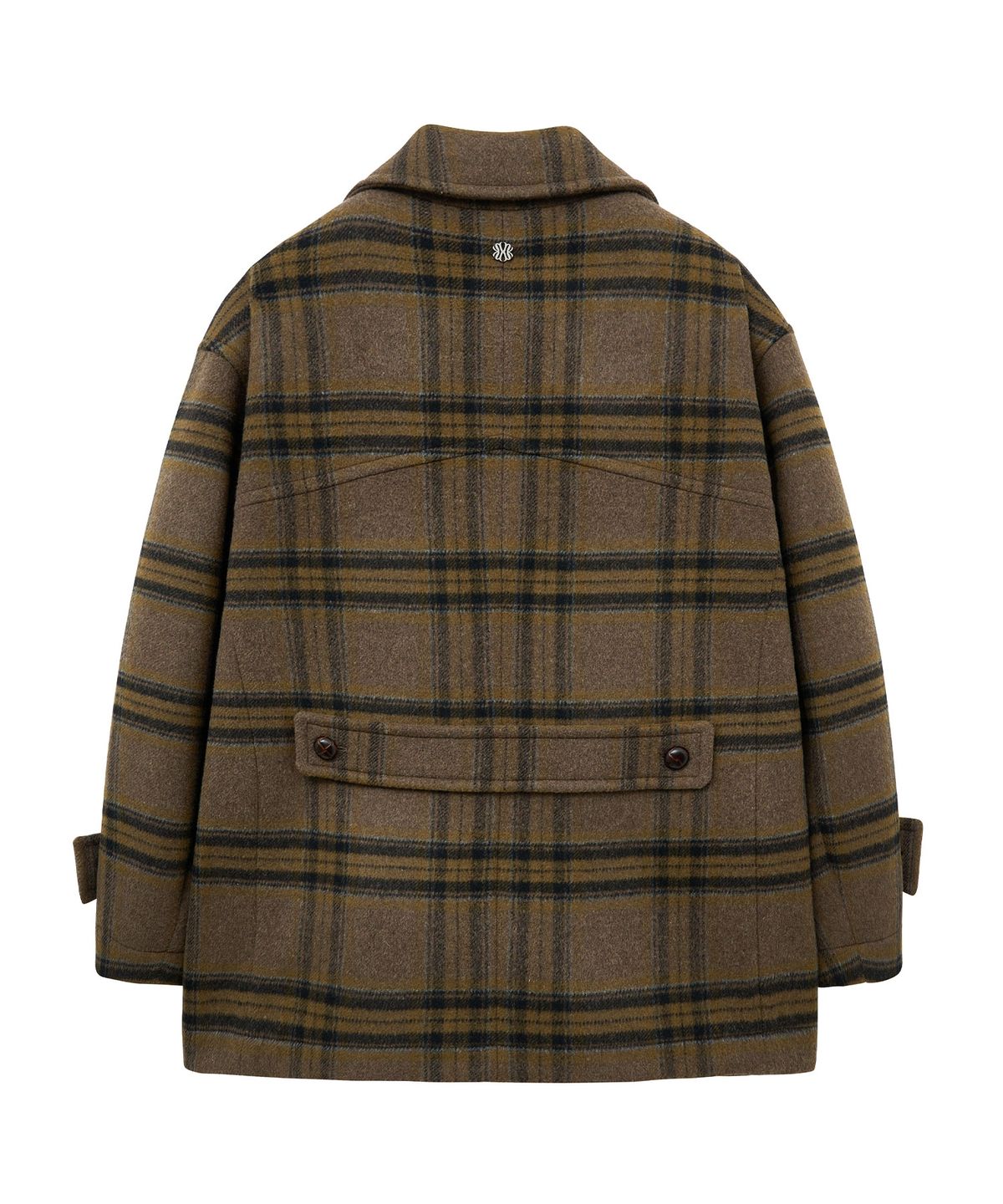 언지미크(UNGIMMICK) DOUBLE BREASTED CHECK PEA COAT (BROWN)
