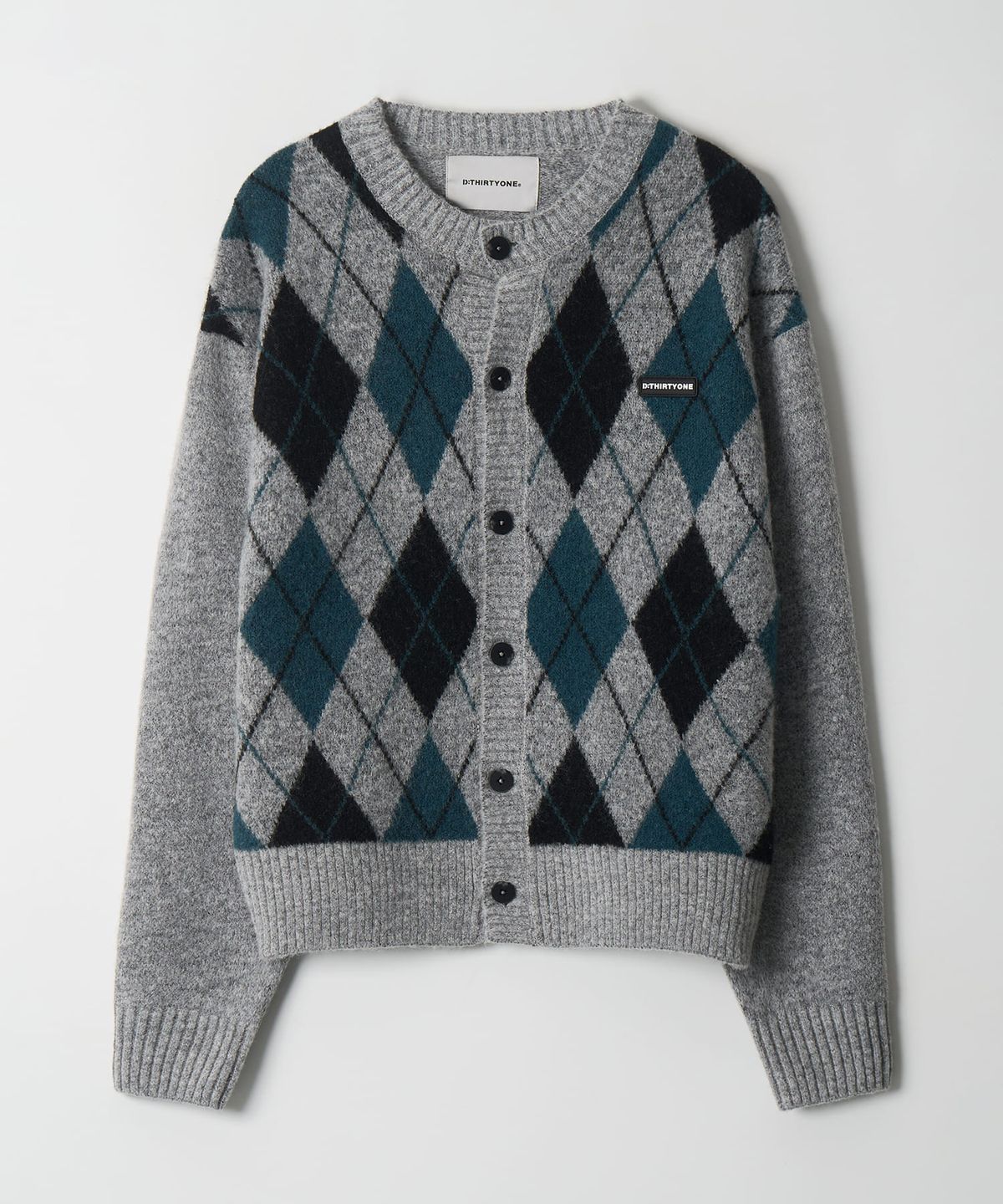 디써티원(DTHIRTYONE) Round-Neck Argyle Cardigan (GREEN)
