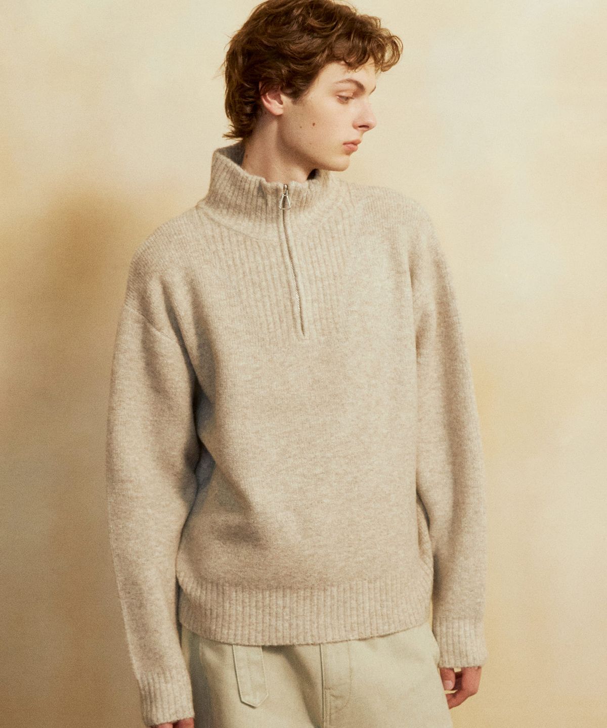 디써티원(DTHIRTYONE) Half-Zip Turtleneck Sweater (BEIGE)