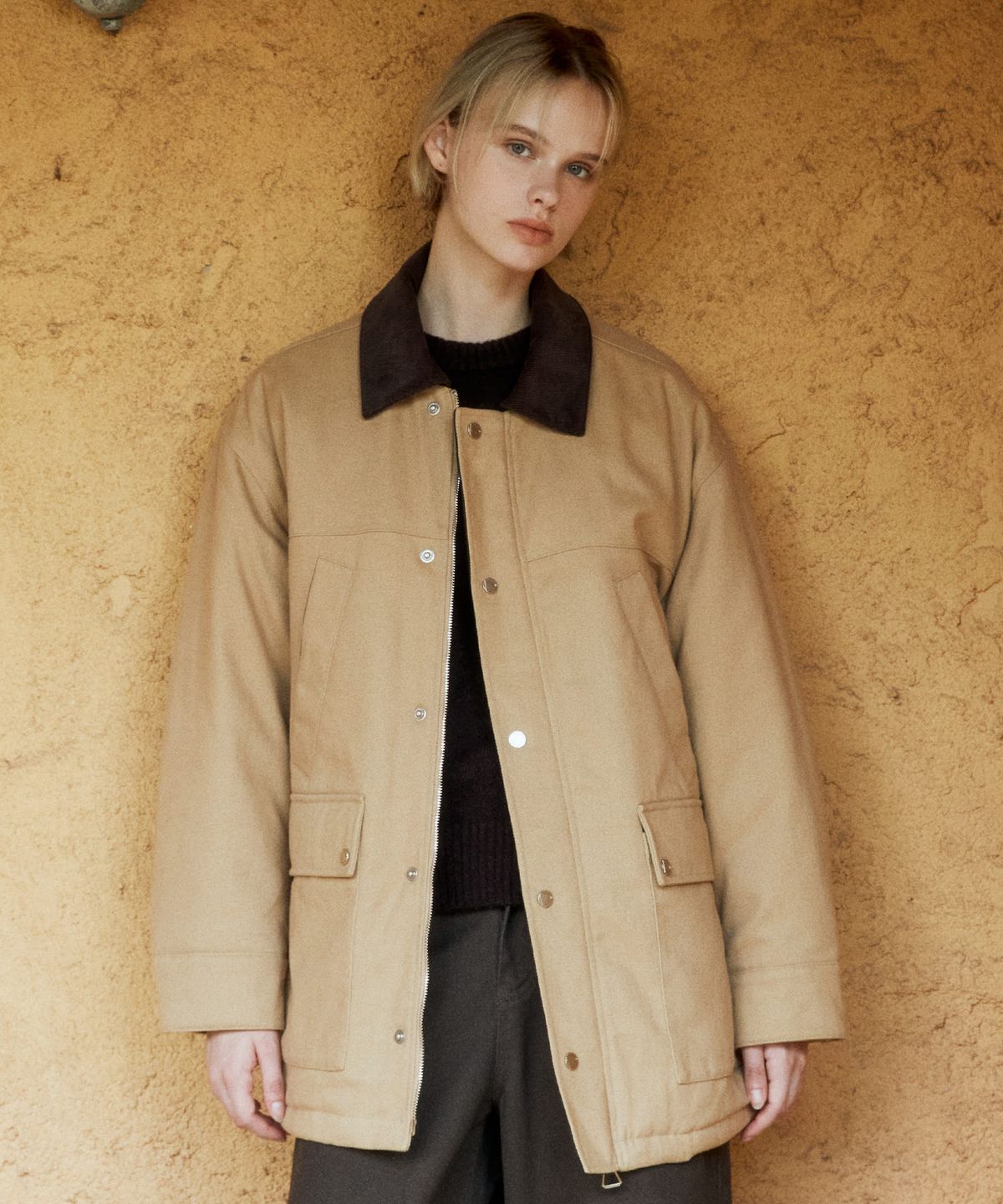 디써티원(DTHIRTYONE) Two-Tone Collar Padded Work Jacket (BEIGE)