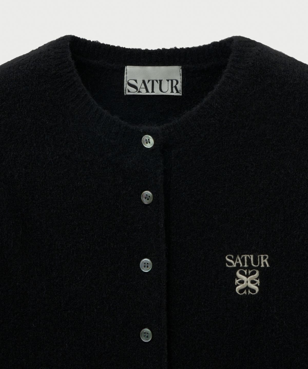 세터(SATUR) (W) 로렌 울 블렌드 크루넥 니트 가디건 블랙