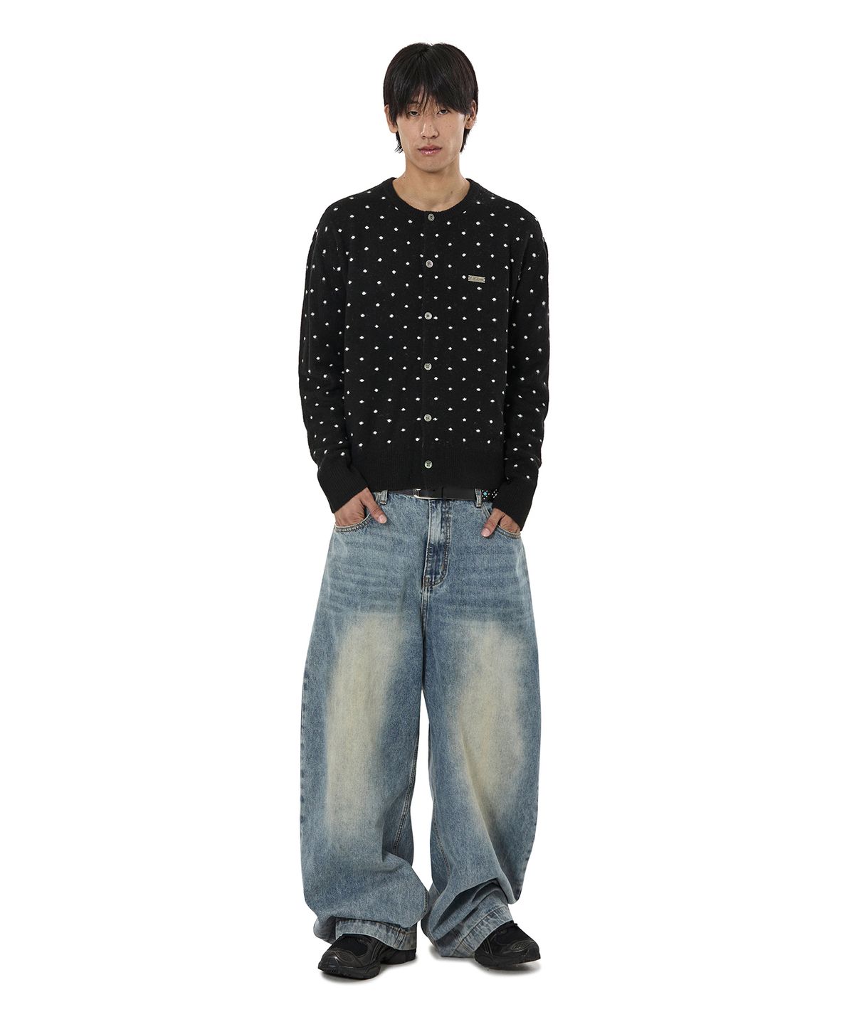오픈야드(오와이)(OPENYARD(OY)) TINY DOT KNIT CARDIGAN - BLACK