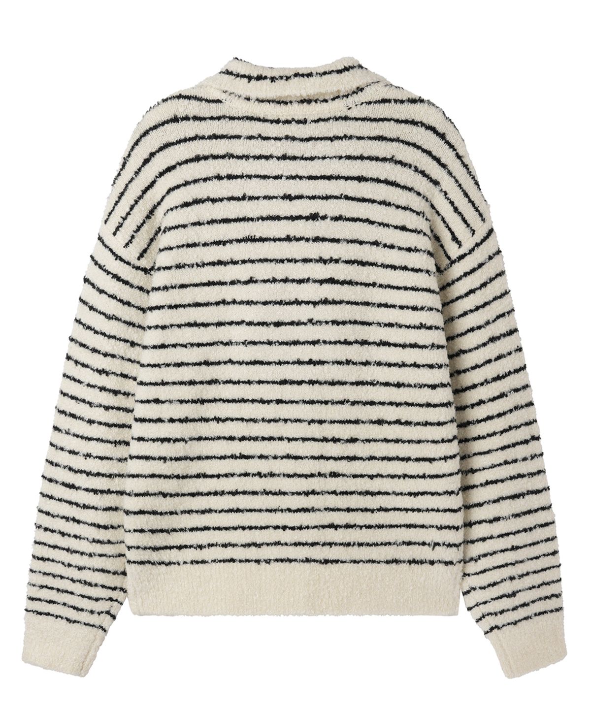 오픈야드(오와이)(OPENYARD(OY)) STRIPED BOUCLE COLLAR KNIT CARDIGAN - IVORY