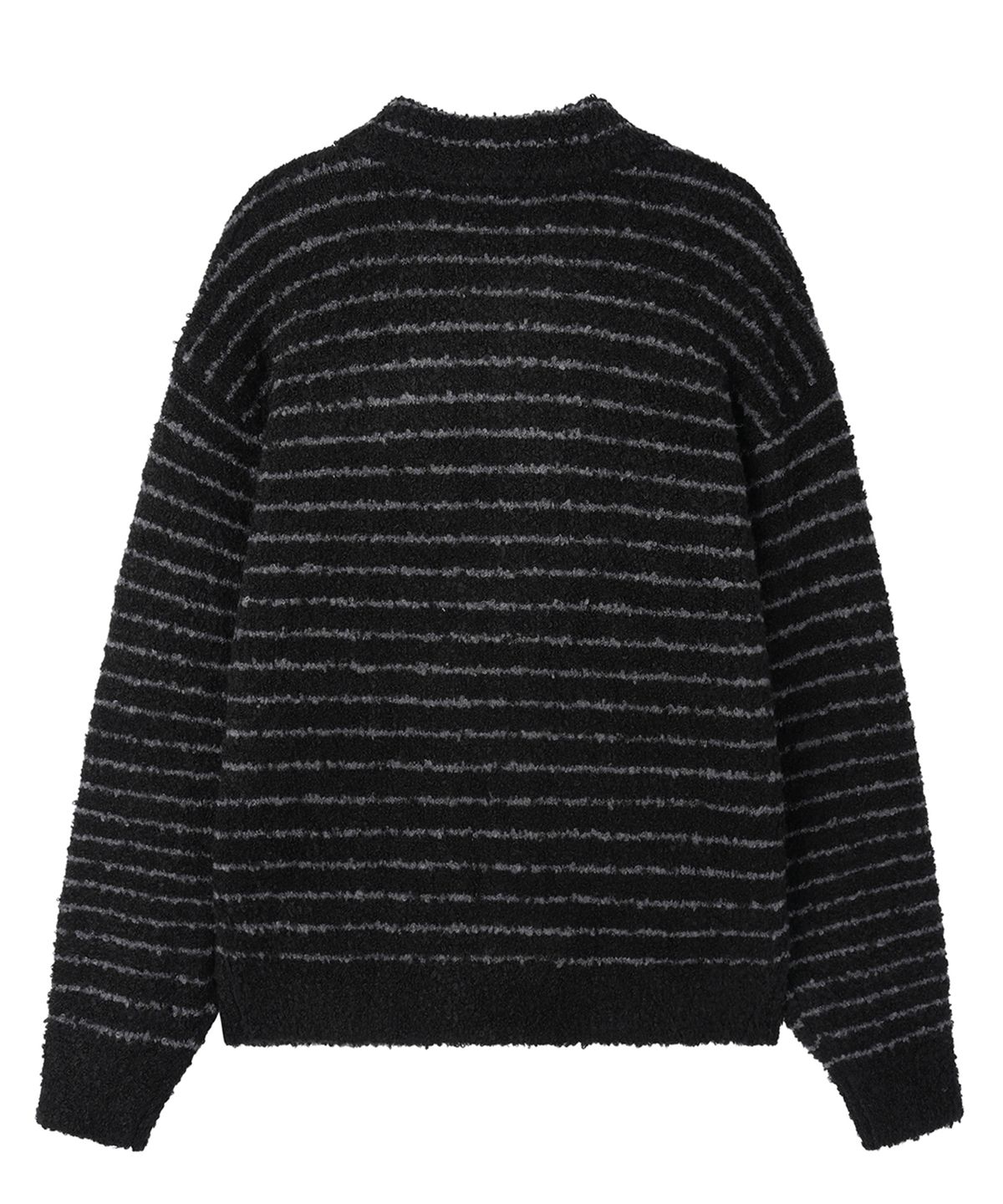 오픈야드(오와이)(OPENYARD(OY)) STRIPED BOUCLE COLLAR KNIT CARDIGAN - BLACK