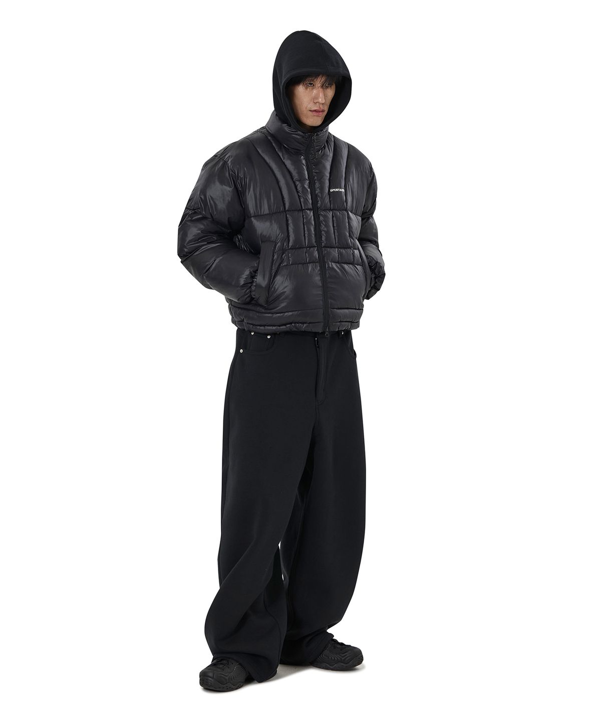 오픈야드(오와이)(OPENYARD(OY)) VERTICAL PANEL PUFFER JACKET - BLACK