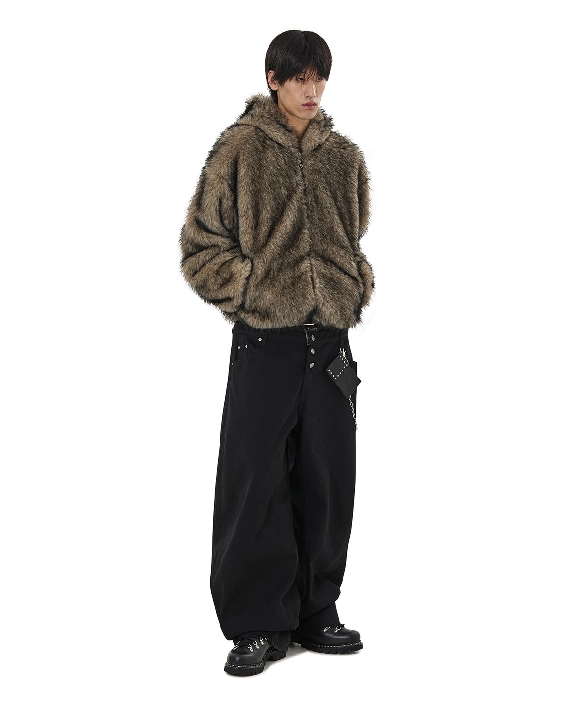 오픈야드(오와이)(OPENYARD(OY)) WILD FAUX FUR HOODIE JACKET - BROWN