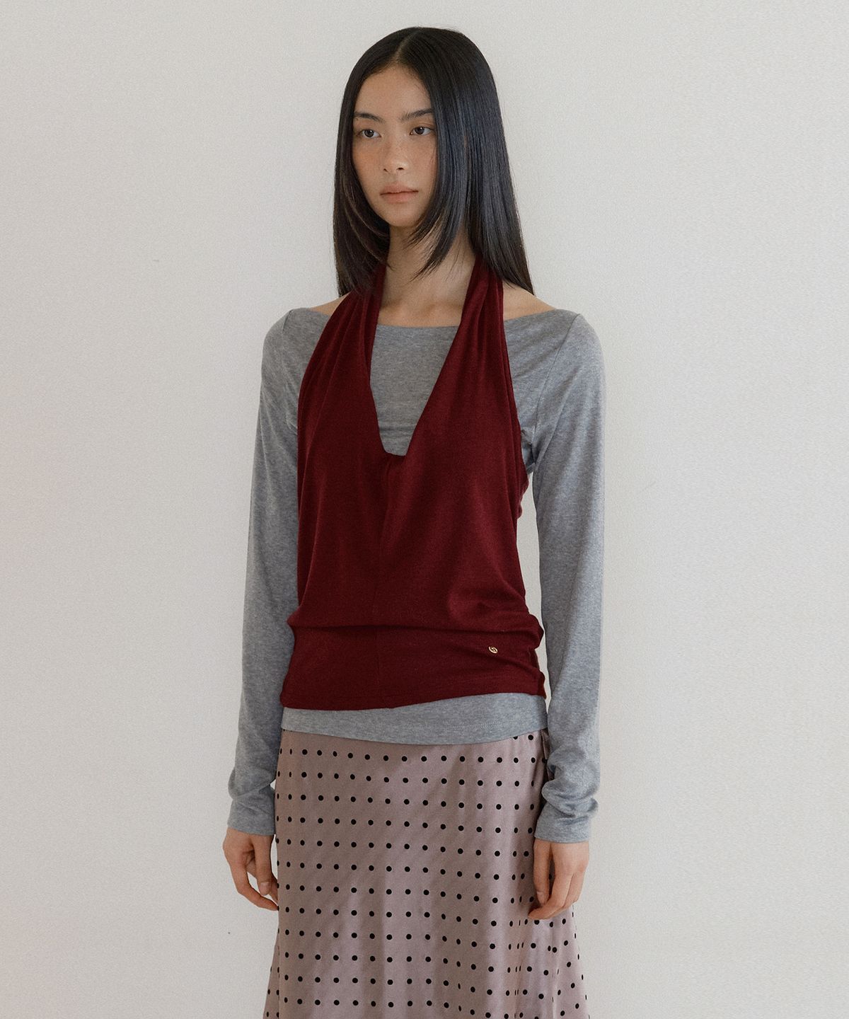 루시르주(LUCIR ZU) Cowl Tank & Boatneck Top Set (burgundy)