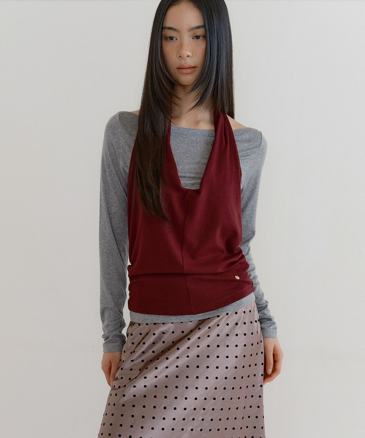 루시르주(LUCIR ZU) Cowl Tank & Boatneck Top Set (burgundy)