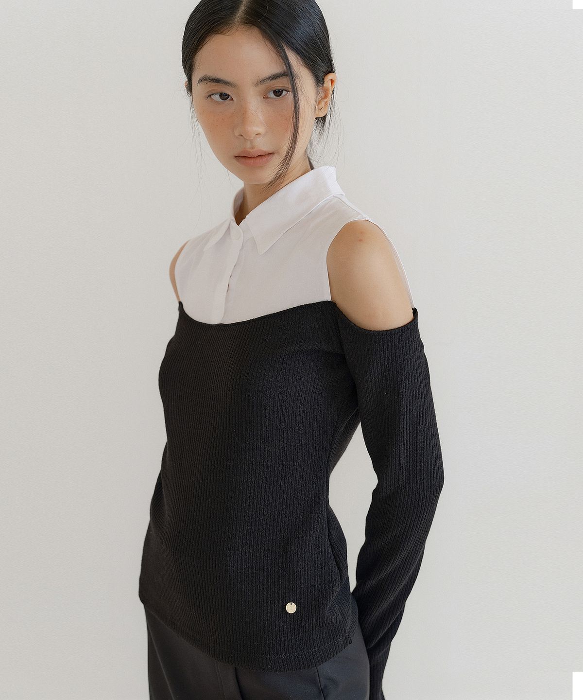 루시르주(LUCIR ZU) F/W Off-Shoulder Shirt Top (black)
