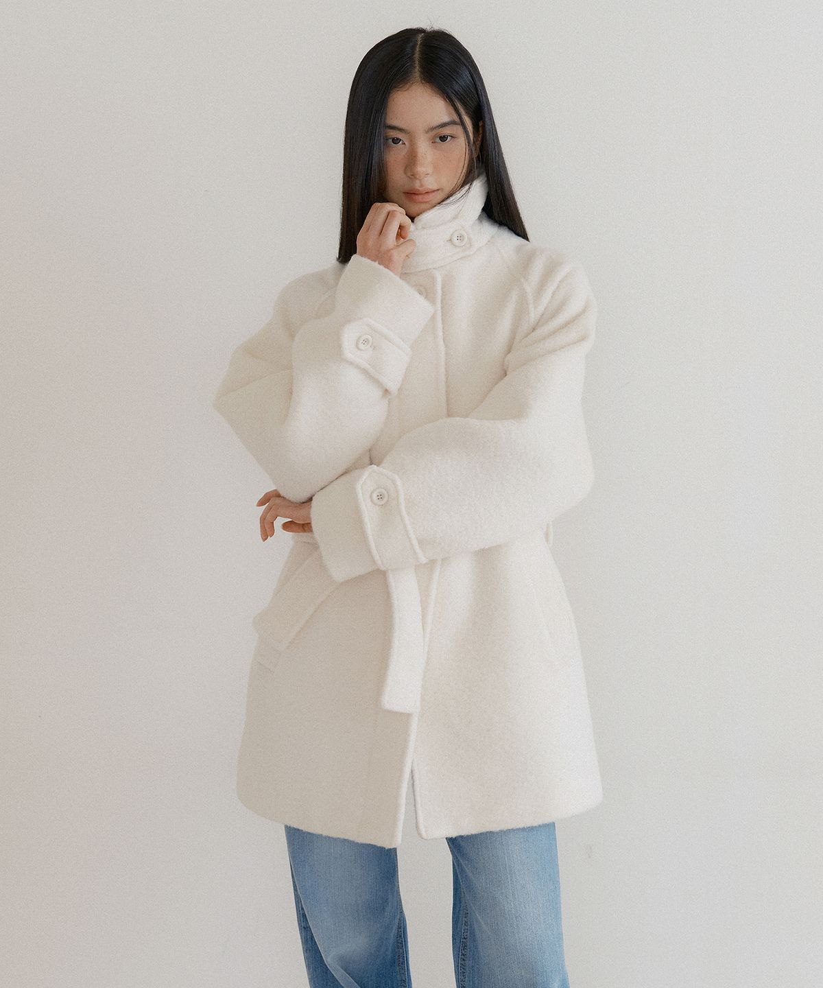 루시르주(LUCIR ZU) Alpaca Wool Half Coat (ivory)