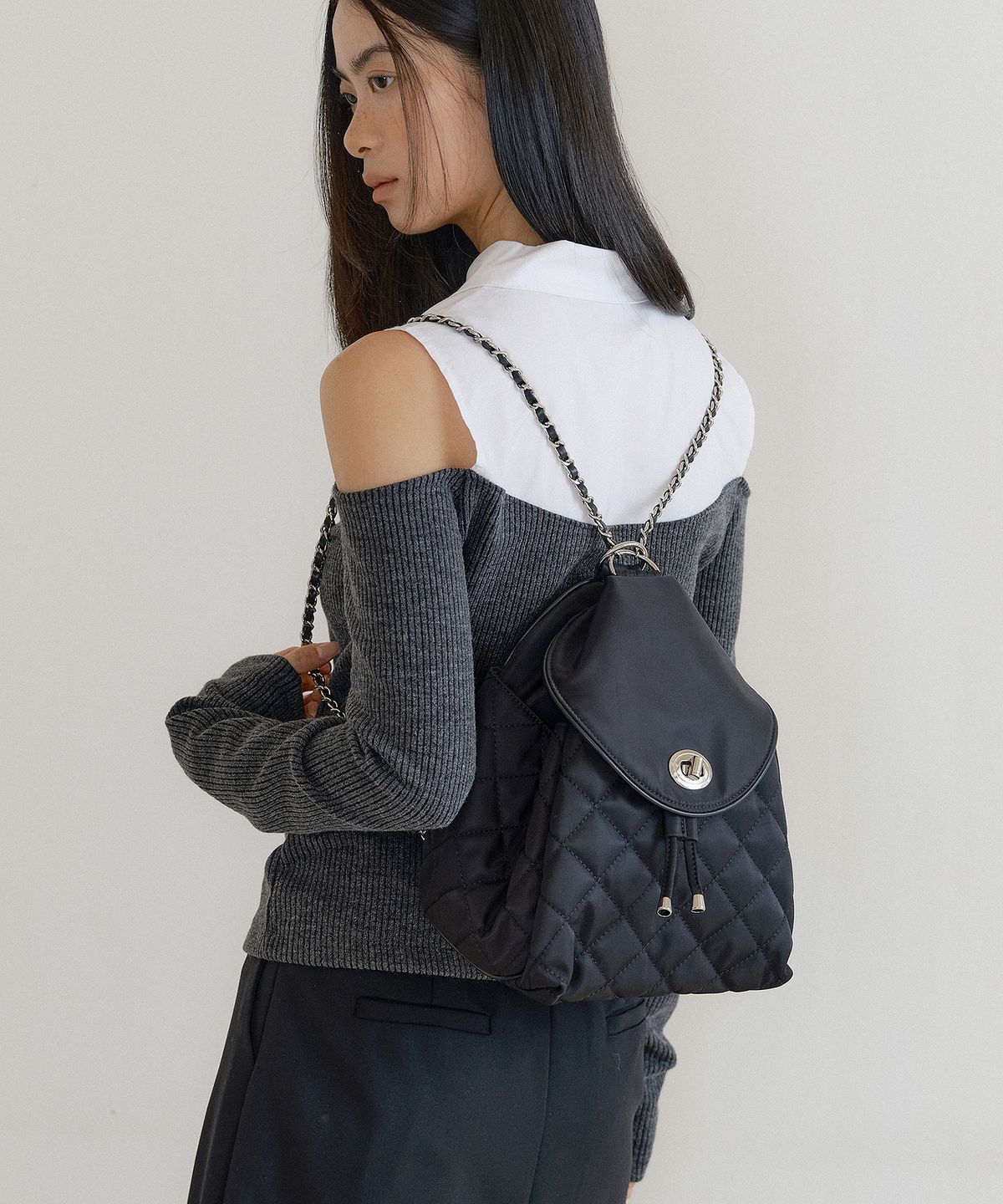루시르주(LUCIR ZU) Convertible Quilted Chain Bag (black)