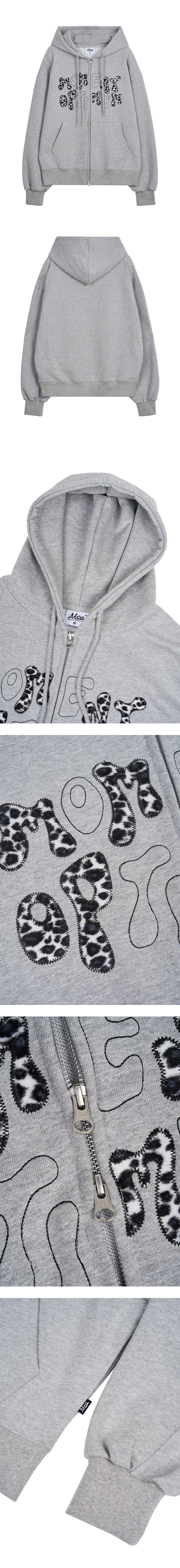MUSINSA | MOO Leopard Applique Hooded Zip-Up - Grey