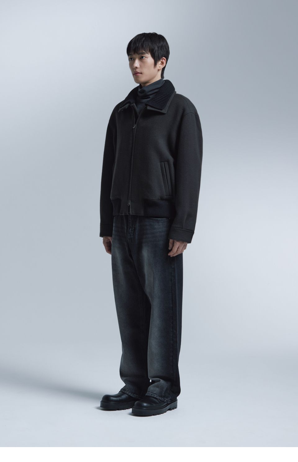 MUSINSA | NONBLANK Knit collar wool blend short jacket_DARK GREY