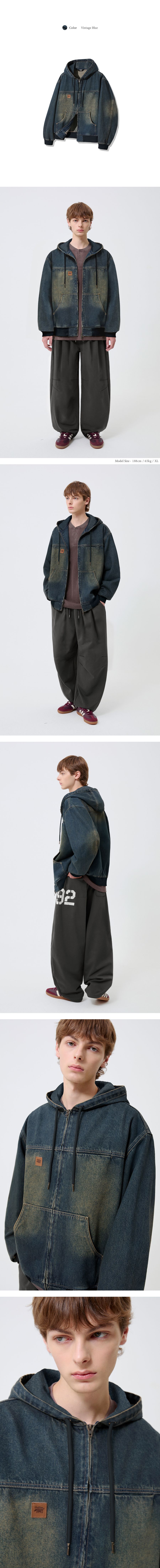 MUSINSA公式 | TRILLION Vintage Washed Denim Work Hooded Zip