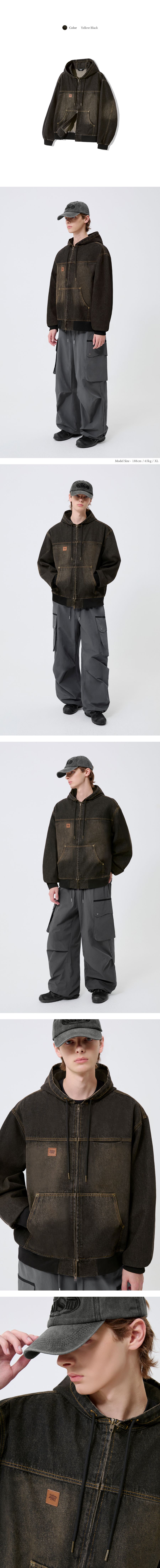 MUSINSA公式 | TRILLION Vintage Washed Denim Work Hooded Zip