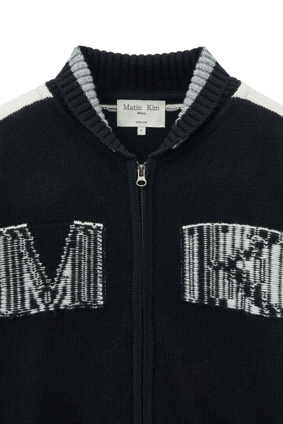 MUSINSA | MATIN KIM MATIN KIM INITIAL KNIT ZIP UP FOR WOMEN IN BLACK