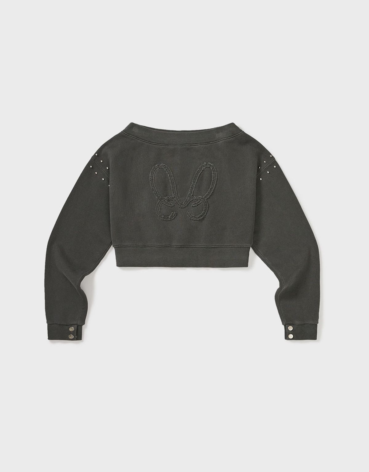 엠엠더블유(MMW) [MMW] DYED OFF-SHOULDER STUD SWEAT (CHARCOAL)