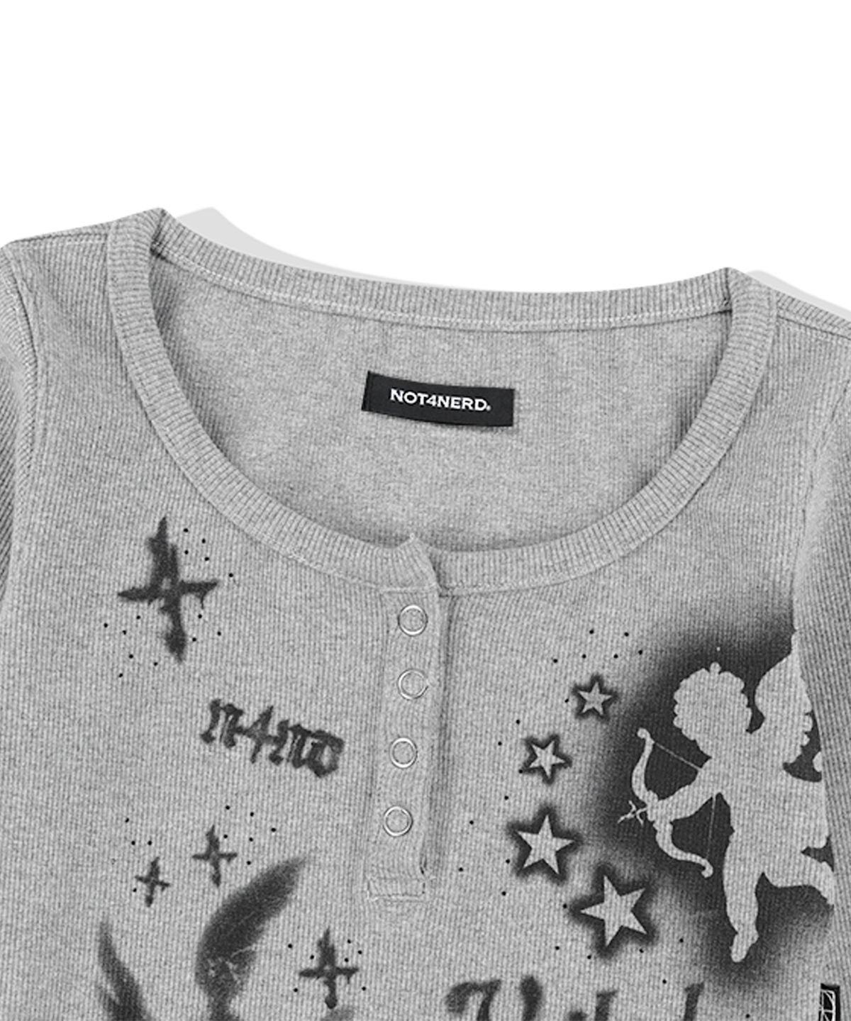 낫포너드(NOT4NERD) W 2 Angel Hotfix Henley Neck Long Sleeve - Grey