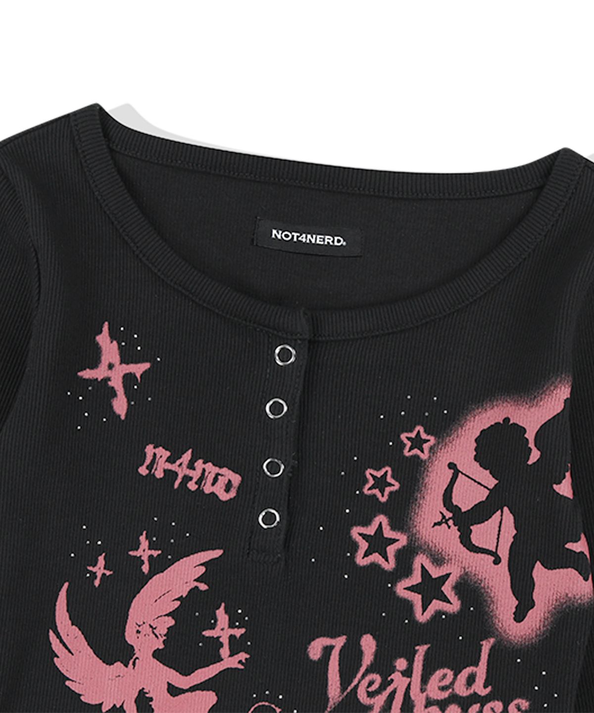 낫포너드(NOT4NERD) W 2 Angel Hotfix Henley Neck Long Sleeve - Black