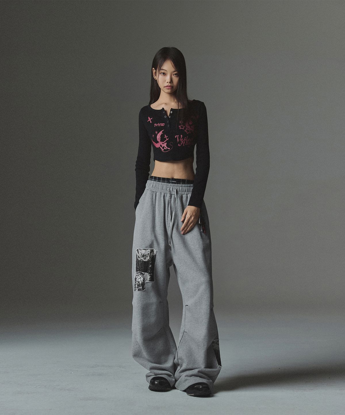 낫포너드(NOT4NERD) W 2 Angel Hotfix Henley Neck Long Sleeve - Black