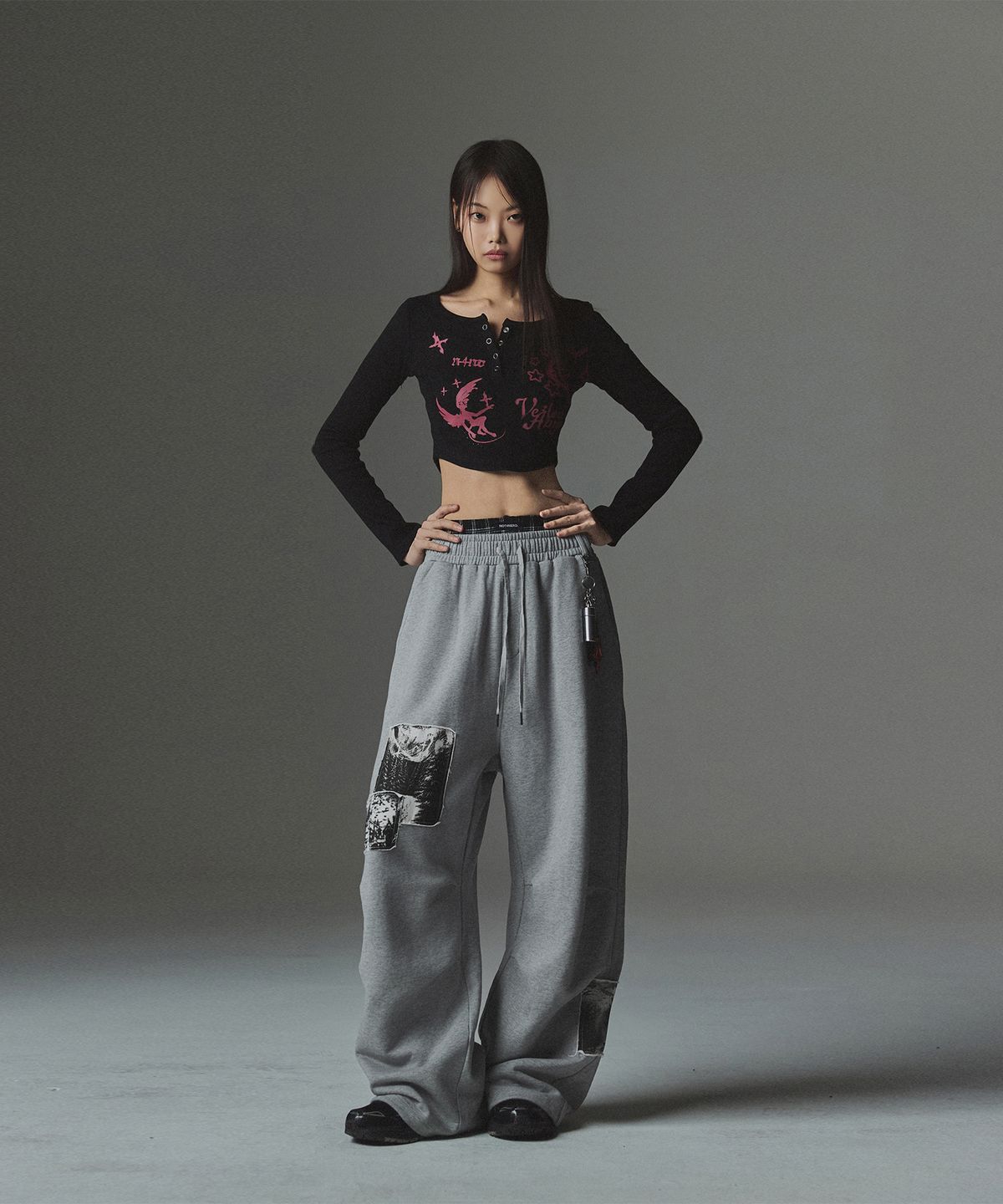 낫포너드(NOT4NERD) W 2 Angel Hotfix Henley Neck Long Sleeve - Black