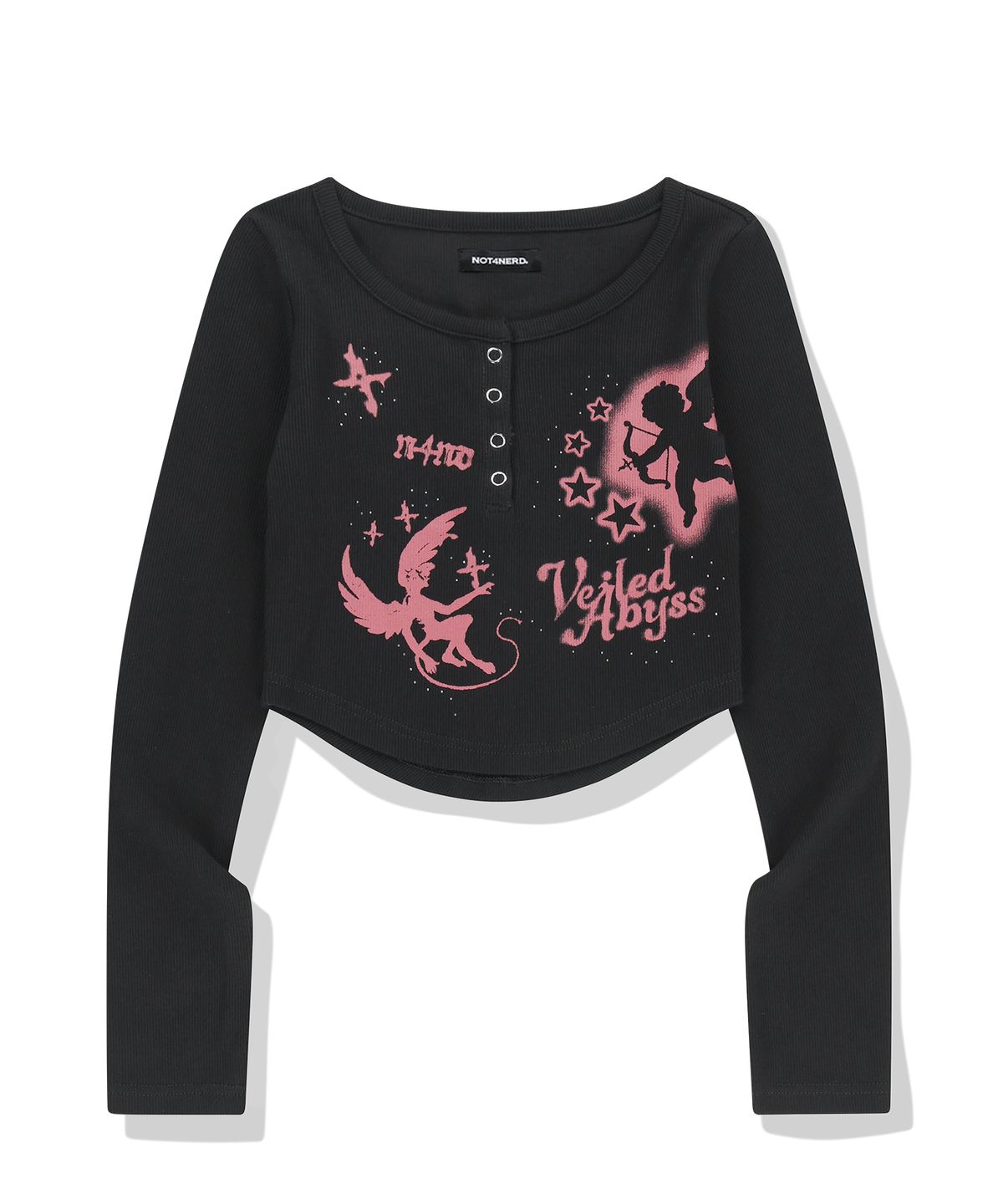 낫포너드(NOT4NERD) W 2 Angel Hotfix Henley Neck Long Sleeve - Black