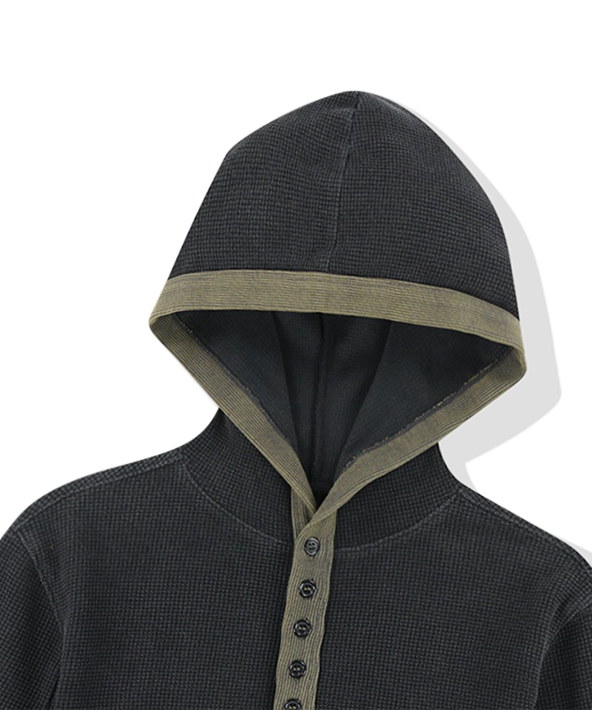 낫포너드(NOT4NERD) W 444 Logo Waffle Henley Neck Hood - Charcoal