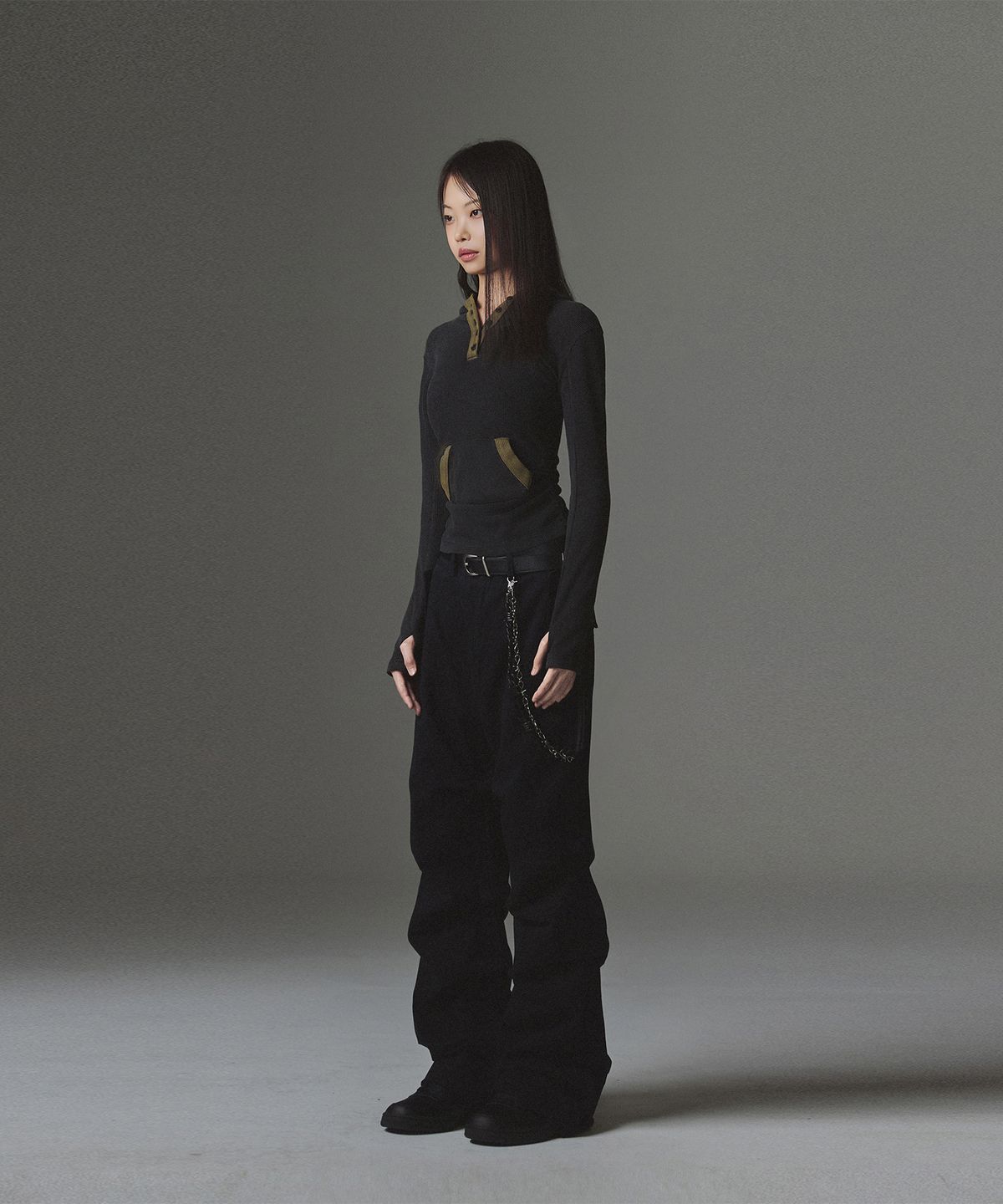 낫포너드(NOT4NERD) W 444 Logo Waffle Henley Neck Hood - Charcoal