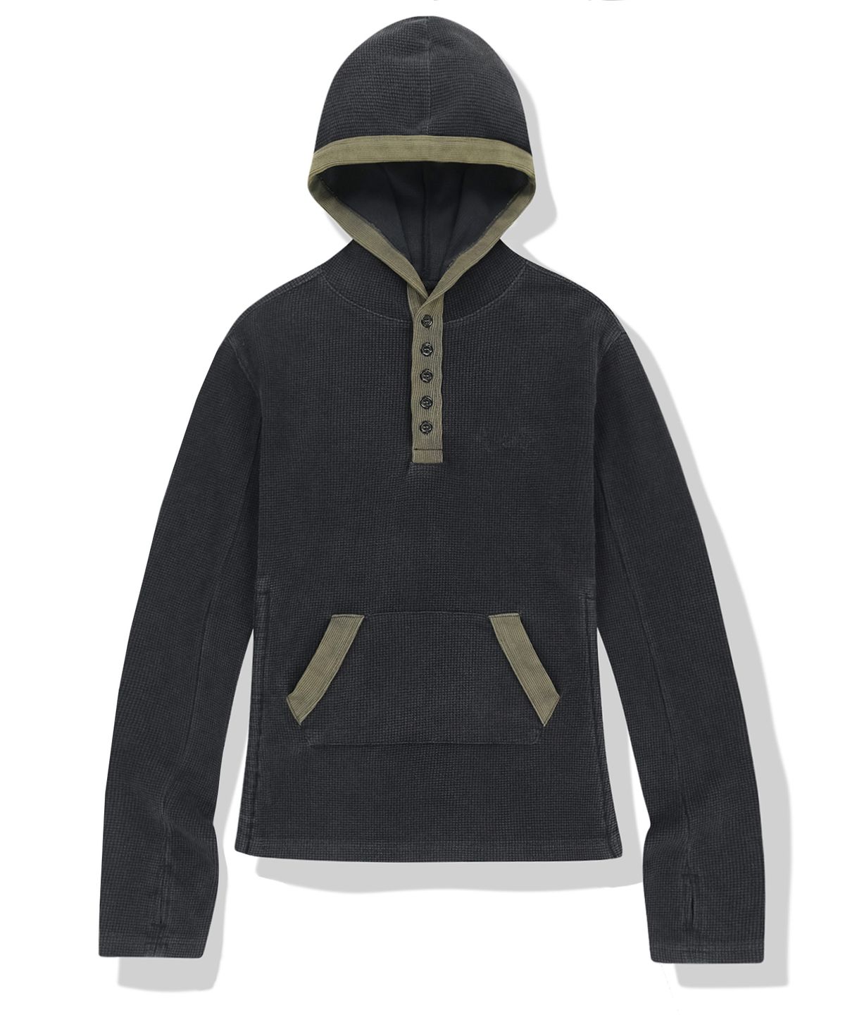 낫포너드(NOT4NERD) W 444 Logo Waffle Henley Neck Hood - Charcoal