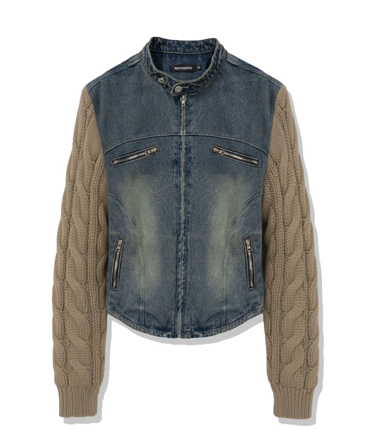 낫포너드(NOT4NERD) W Incision Knit Sleeve Denim Jacket - Deep Blue