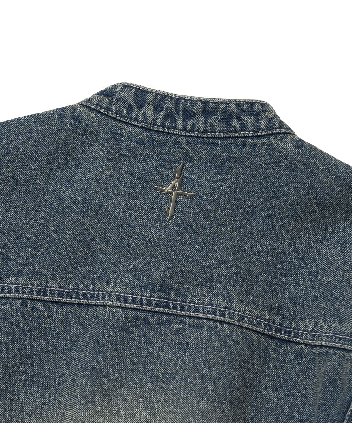 낫포너드(NOT4NERD) W Incision Knit Sleeve Denim Jacket - Deep Blue